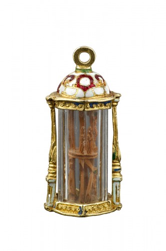 Bijou de tabernacle en cristal de roche et or en forme de lanterne Mexique,