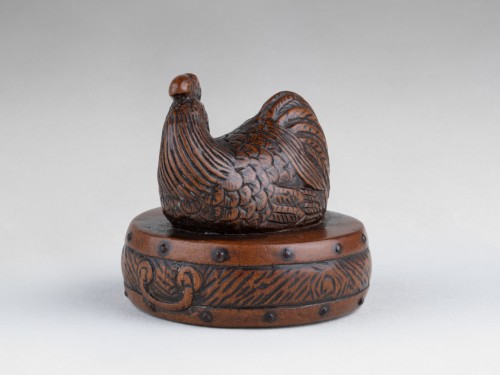 19th century - Netsuke by Tametaka. A wood model depicting a rooster