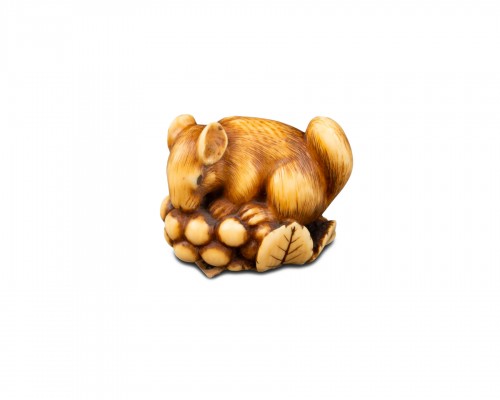 Netsuke en ivoire par Ranichi représentant un loir, Japon Edo