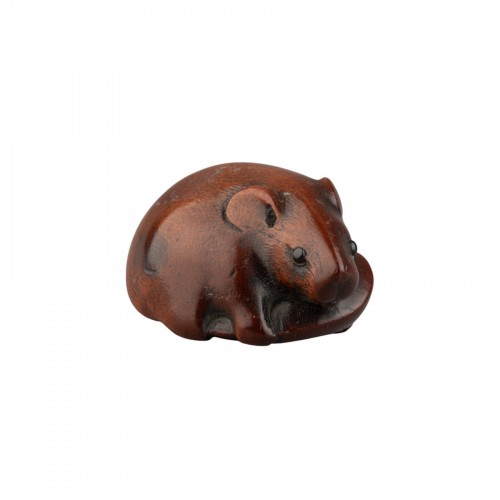 Netsuke – Adorable rat sculpté en bois par Itteï, Gifu japon Edo