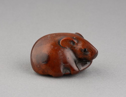 Netsuke – Adorable rat sculpté en bois par Itteï, Gifu japon Edo - Arts d