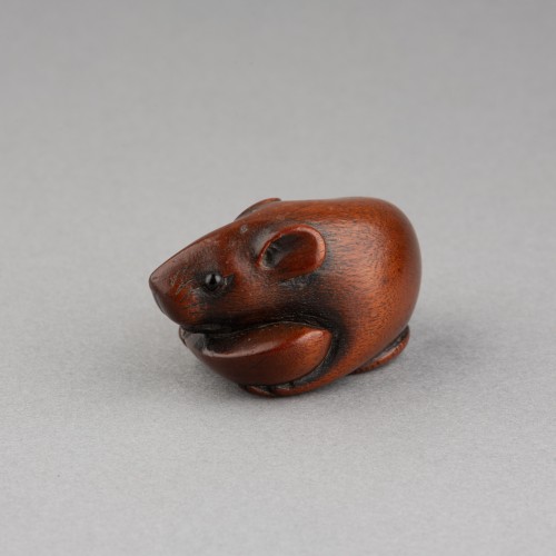 Netsuke – Adorable rat sculpté en bois par Itteï, Gifu japon Edo - Reflets des Arts