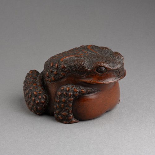 A Good And Strong Wood Model Of A Toad Squatting -Okimono, Japan Edo - Asian Works of Art Style 