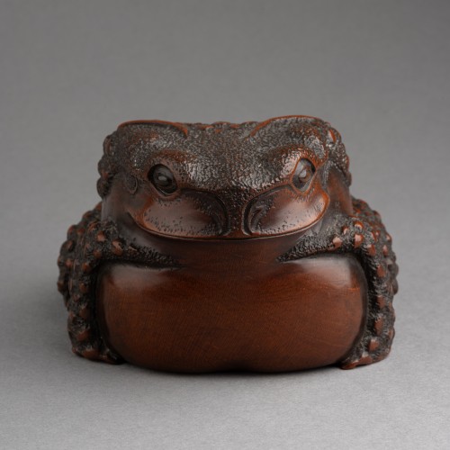 A Good And Strong Wood Model Of A Toad Squatting -Okimono, Japan Edo - 