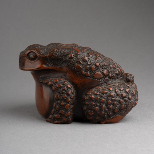 A Good And Strong Wood Model Of A Toad Squatting -Okimono, Japan Edo - 