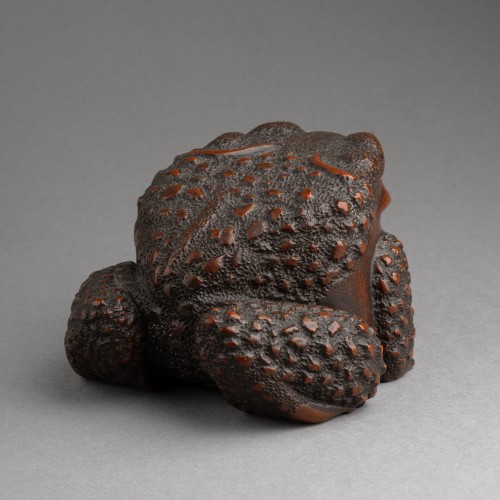  - A Good And Strong Wood Model Of A Toad Squatting -Okimono, Japan Edo