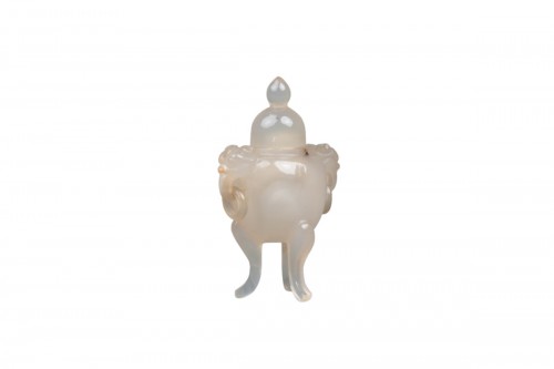 Brûle-parfum miniature couvert en agate, Chine fin XIXe siècle