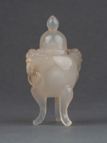 Antiquités - Brûle-parfum miniature couvert en agate, Chine fin XIXe siècle