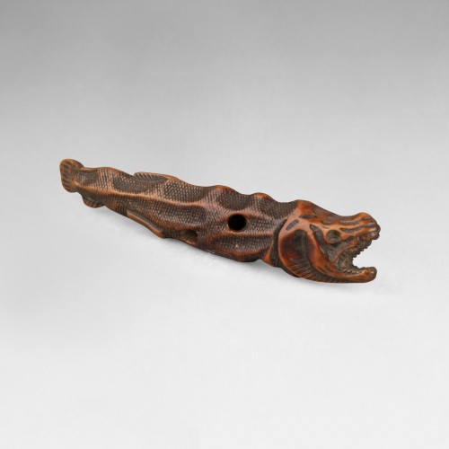 Asian Works of Art  - Sashi Netsuke – Carved Wooden Dried Salmon. Japan Edo 19th