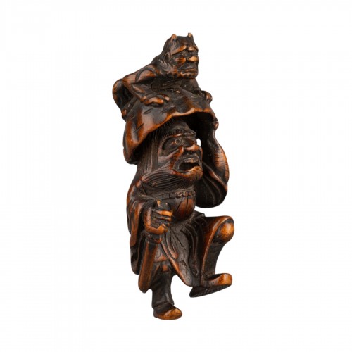 Boxwood Netsuke Representing Shoki And Oni,  Japan Edo