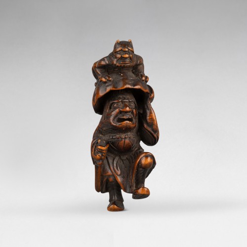 Boxwood Netsuke Representing Shoki And Oni,  Japan Edo - Asian Works of Art Style 