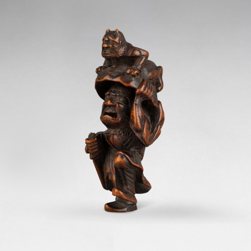 Boxwood Netsuke Representing Shoki And Oni,  Japan Edo - 