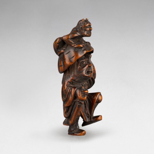 Boxwood Netsuke Representing Shoki And Oni,  Japan Edo - 