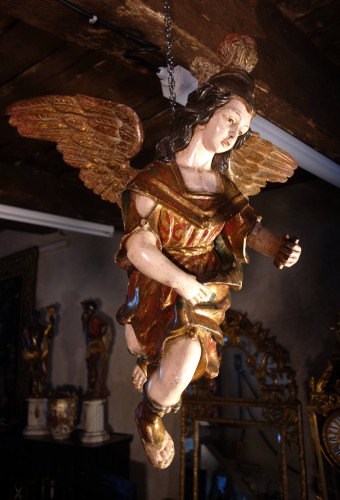 Sculpture Sculpture en Bois - Paire d’anges suspendus en bois polychrome et doré