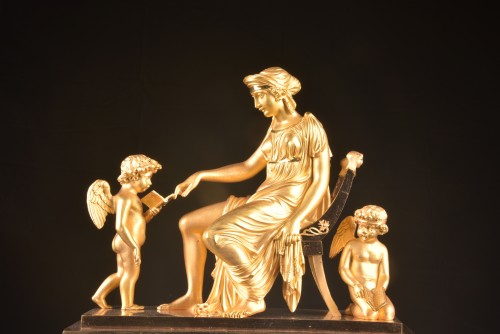 Horlogerie Pendule - Cupidon et Venus,, pendule de cheminée Empire en bronze doré