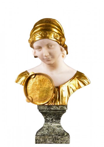 Buste en bronze doré et albâtre, signé Raphaël