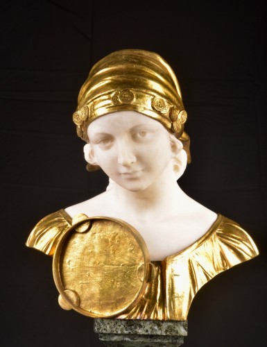 Antiquités - A  Bronze And Alabaster Bust Signed Raphaël