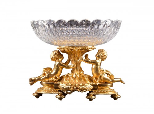 Centre de table Napoléon III en bronze doré et cristal de Baccarat