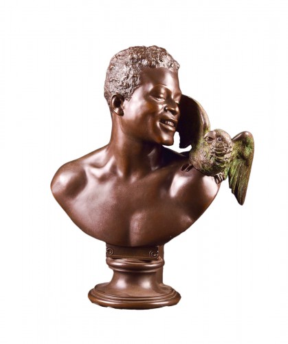 Bust of an African man with a parrot, Hermann Gladenbeck (1827-1918) 