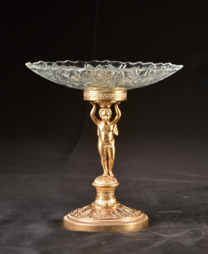 Centre de table en verre taillé et bronze doré du 1er empire - Objet de décoration Style Empire