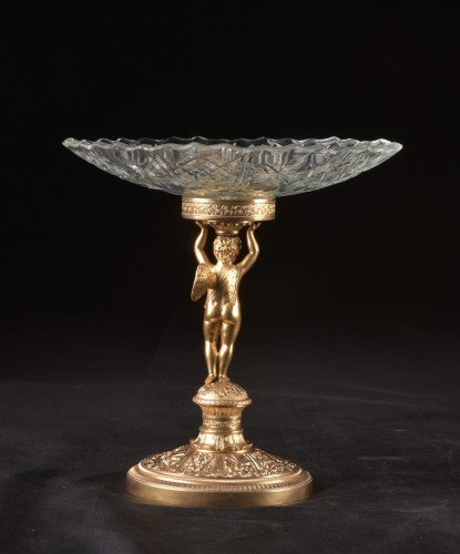 Centre de table en verre taillé et bronze doré du 1er empire - Mora Antiques