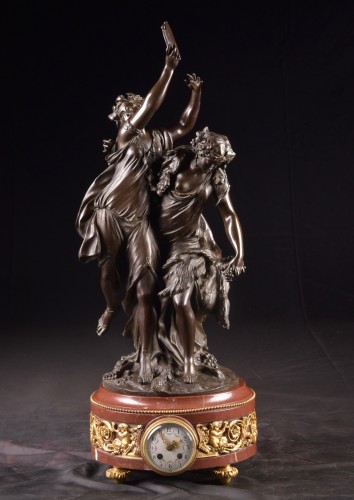 Large Three-piece Clock In Gilded Bronze, Bronze And Marble After Clodion - Horology Style Napoléon III