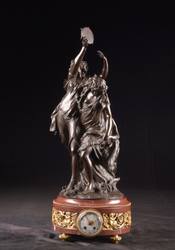 19th century - Large Three-piece Clock In Gilded Bronze, Bronze And Marble After Clodion