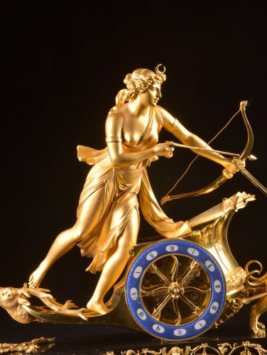 Horology  - A large France Empire Chariot clock, With Diana, deer and dogs