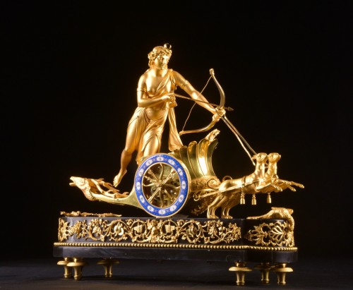 Antiquités - A large France Empire Chariot clock, With Diana, deer and dogs