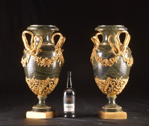 Pair of Ormolu-Mounted Green Marble Vases - Decorative Objects Style Napoléon III