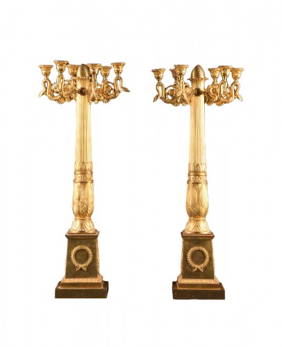 Pair Of Large Empire Candelabra With Six Lights 