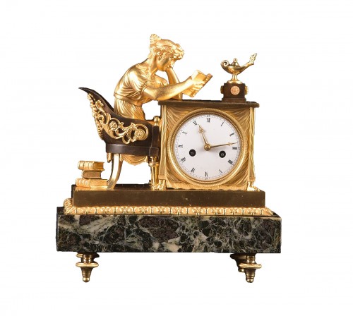 La Lectura, A French Empire Mantel Clock In Gilded Bronze, Ca. 1800