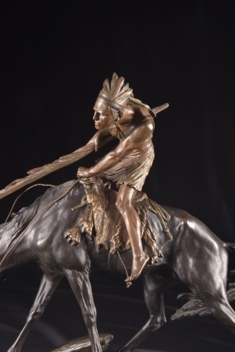 Indien à cheval de Edouard Drouot (1859-1945) - Sculpture Style 