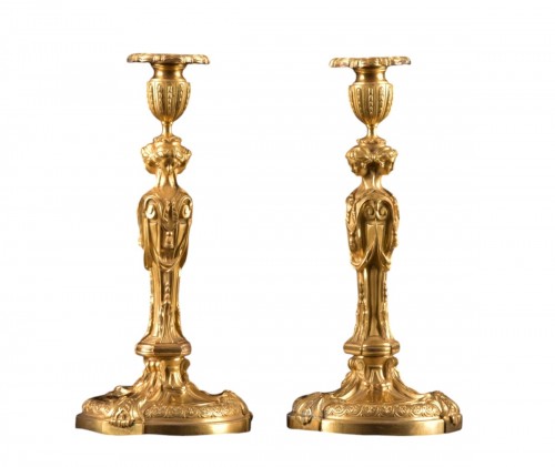 Pair of Late 19th century Gilded Bronze Candlesticks