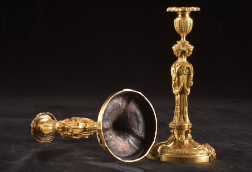 Pair of Late 19th century Gilded Bronze Candlesticks - 