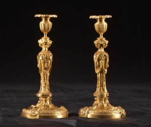 Napoléon III - Pair of Late 19th century Gilded Bronze Candlesticks