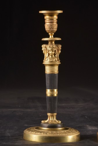 Pair of Empire Candlesticks, Dated 1816 - Lighting Style Empire