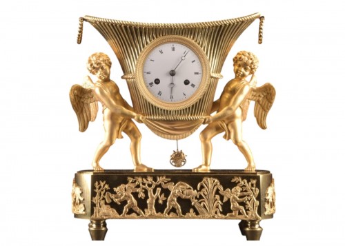 Bronze Empire Clock With Cherubs Ca. 1800-1820