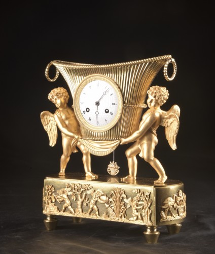 Horology  - Bronze Empire Clock With Cherubs Ca. 1800-1820