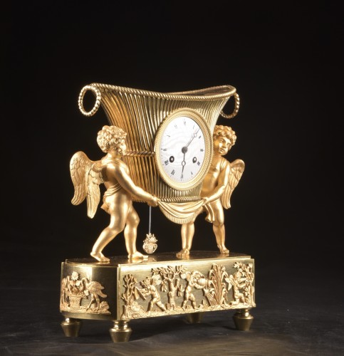 Bronze Empire Clock With Cherubs Ca. 1800-1820 - 