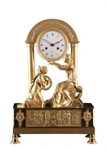 Gilt Bronze Empire Mantel Clock, “the Coronation Of Virtue” By Drouot