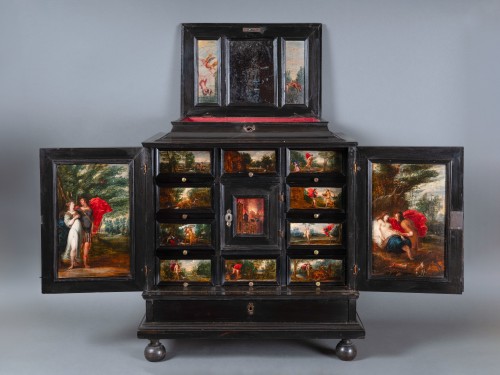 A 17th century Antwerp ebony cabinet with painted panels - Furniture Style Louis XIII