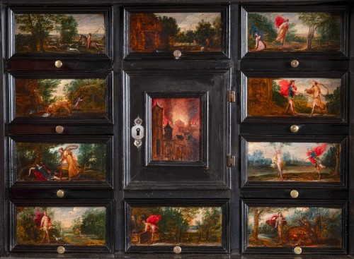17th century - A 17th century Antwerp ebony cabinet with painted panels
