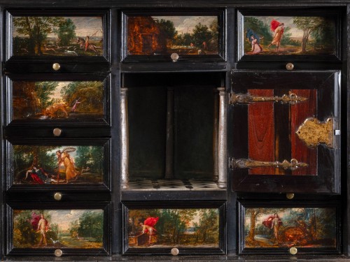A 17th century Antwerp ebony cabinet with painted panels - Louis XIII