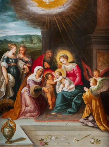 La Sainte Famille avec les saints - Atelier de Frans Francken II (1581-1642) - Tableaux et dessins Style Louis XIII