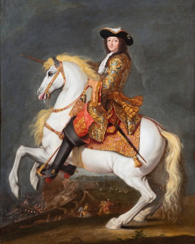 Equestrian portrait of Louis XIV, workshop of René-Antoine Houasse, c. 1690 - Paintings & Drawings Style Louis XIV