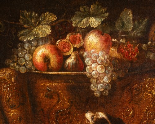 17th century - Still life with macaw, squirrel and spaniels - attributed to Reynaud Levieu