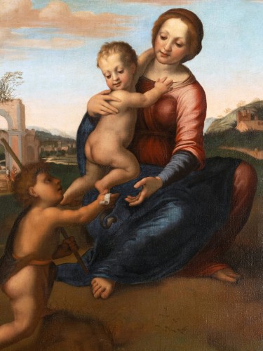 Antiquités - 17th century Italian school, The Virgin and Child with St John the Baptist