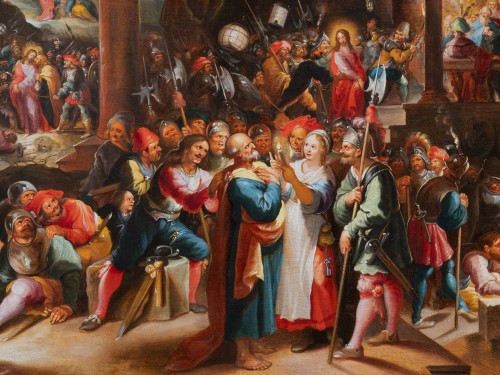 Antiquités - The Denial of Saint Peter - Hieronymus FRANCKEN III (Anvers 1611 - 1671)