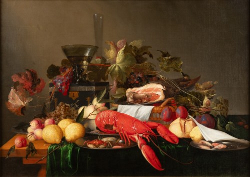 Still life with lobster, ham &amp; fruits, studio of Jan Dz. de Heem(1606-1684) - Paintings & Drawings Style Louis XIV